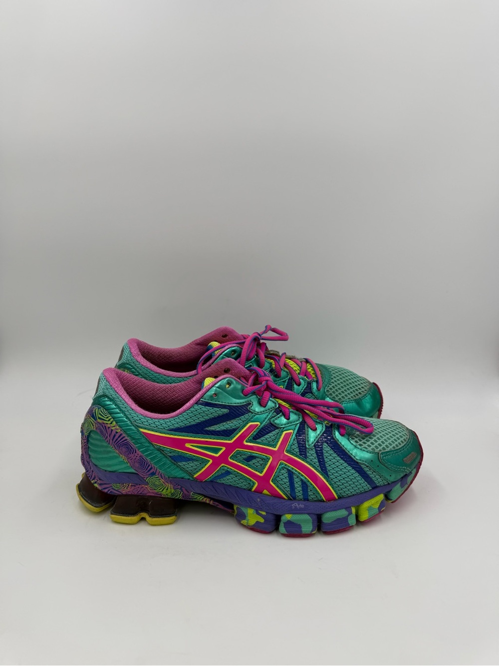 ASICS Gel Sendai 3 T693N Teal Pink Yellow Running Shoes Rare Colorful Womens 8.5
